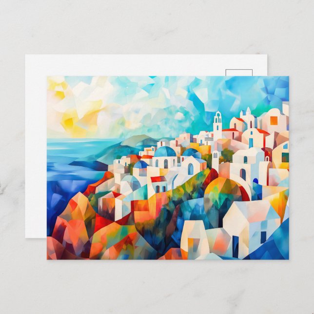 Santorini Coastline in Artistic Impression Holiday Postcard (Front/Back)