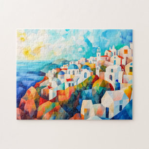 Santorini Coastline in Artistic Impression Jigsaw Puzzle