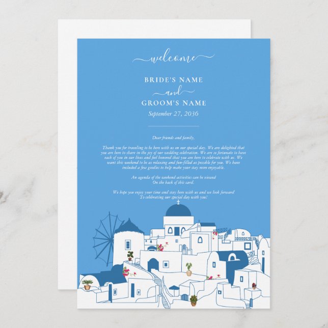 Santorini Destination Greece Wedding Itinerary Program (Front/Back)