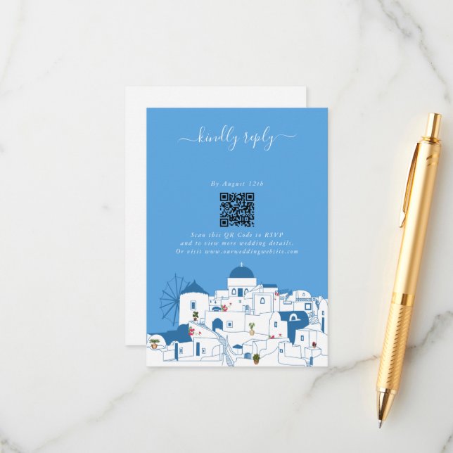 Santorini Destination Greek Island Wedding  Enclosure Card (Front/Back In Situ)