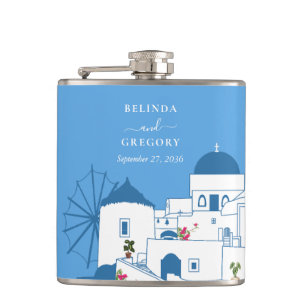 Santorini Destination Greek Island Wedding  Hip Flask
