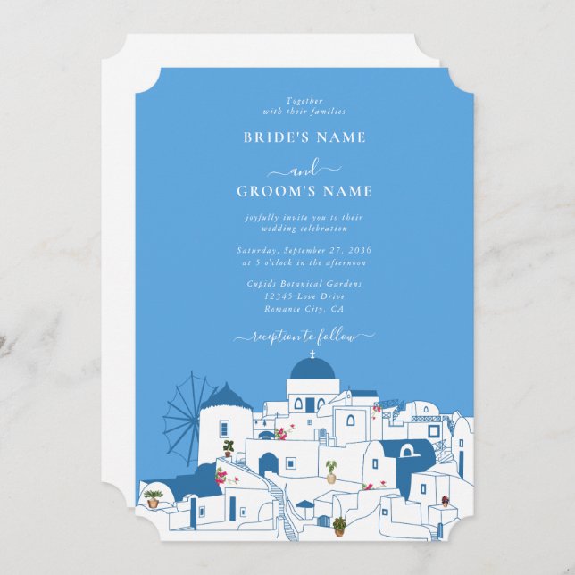 Santorini Destination Greek Island Wedding  Invitation (Front/Back)