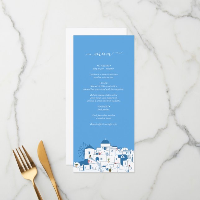 Santorini Destination Greek Island Wedding  Menu (Front/Back In Situ)