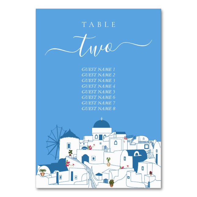 Santorini Destination Greek Island Wedding  Table Number (Front)
