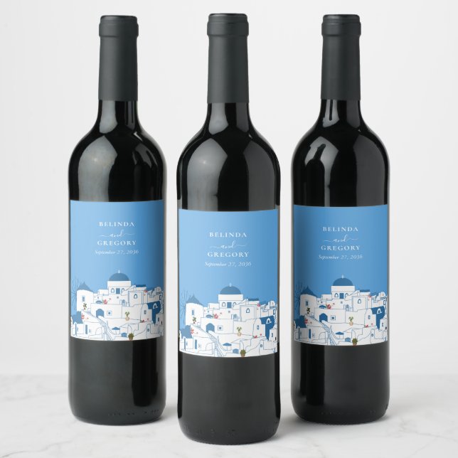 Santorini Destination Greek Island Wedding  Wine Label (Bottles)