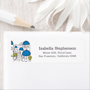 Santorini Doodle Greece Blue Dome Return Address Label