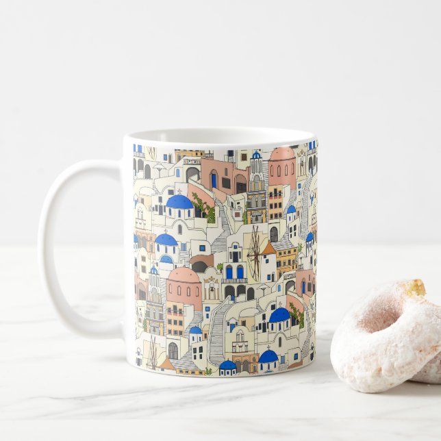 Santorini dreams coffee mug (With Donut)