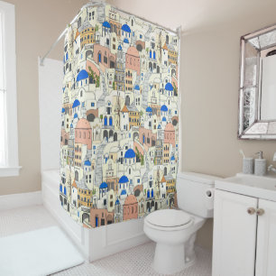 Santorini dreams shower curtain