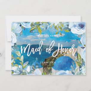 Santorini floral maid of honor proposal card