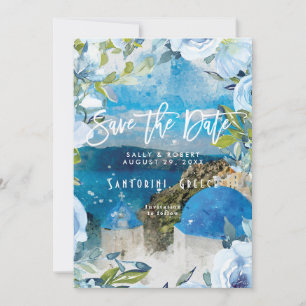 Santorini floral summer wedding save the date card