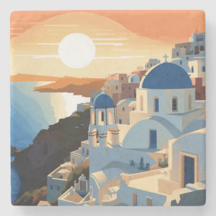 SANTORINI GREECE #1 STONE COASTER