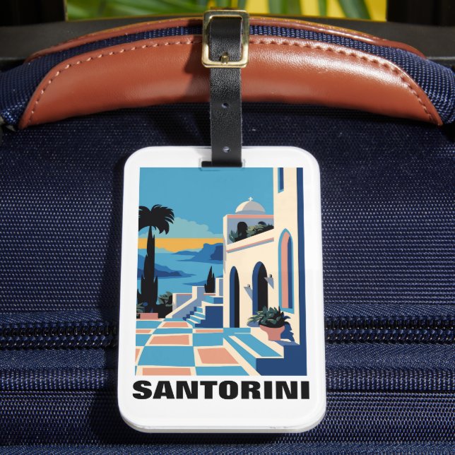 Santorini Greece Architecture Painting Luggage Tag (Front Insitu 2)