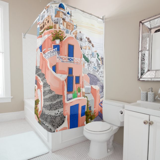 Santorini Greece Architecture Shower Curtain (In Situ)