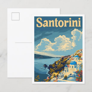 Santorini Greece Art Elegant Vintage Travel Postcard