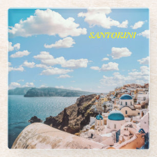 Santorini, Greece Beach House Glass Coaster