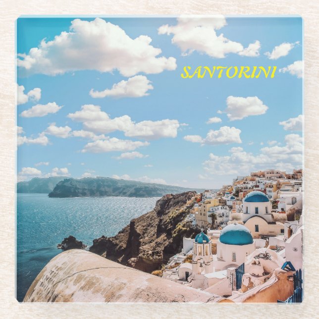 Santorini, Greece Beach House Glass Coaster (Front)