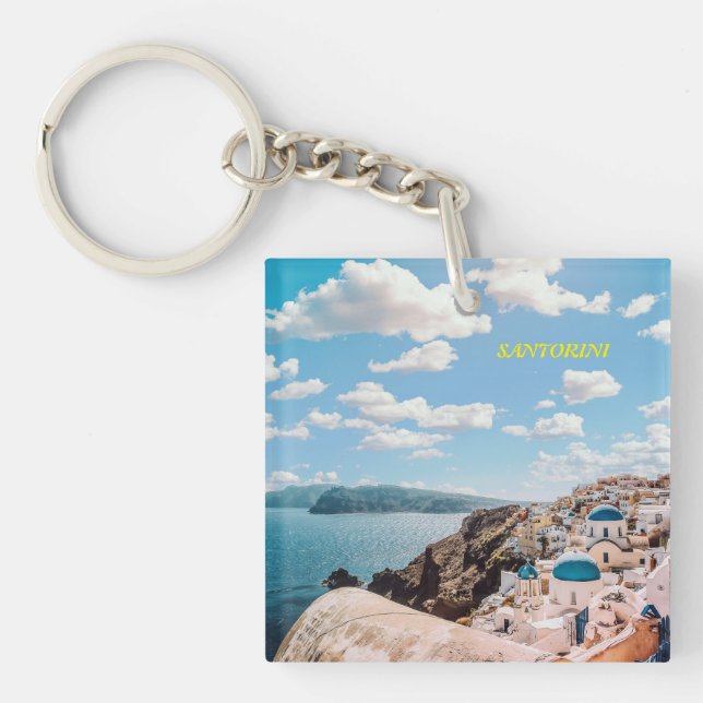 Santorini, Greece Beach House Key Ring (Front)