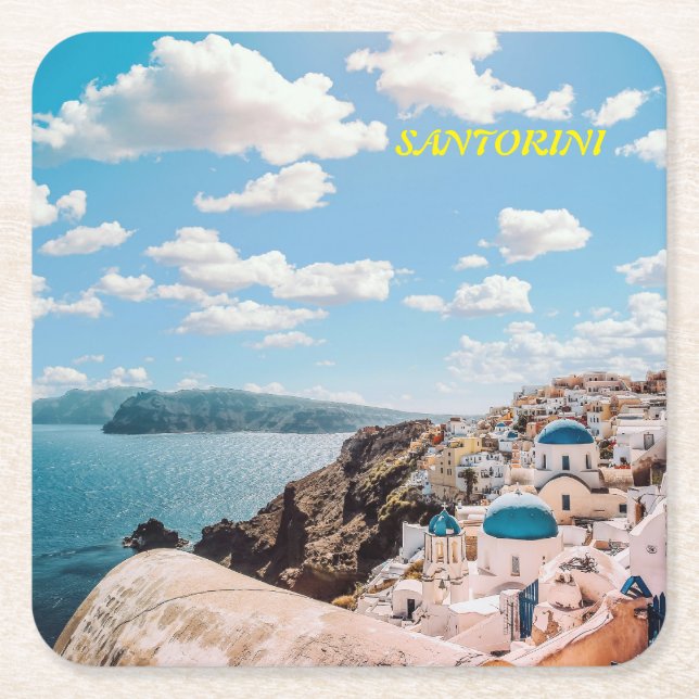 Santorini, Greece Beach House Square Paper Coaster (Front)