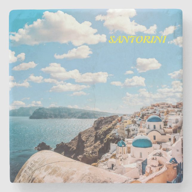 Santorini, Greece Beach House Stone Coaster (Front)