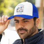 Santorini Greece Beautiful Island  Trucker Hat<br><div class="desc">Capture the charm of Santorini with this stunning design featuring a watercolor landscape of the iconic Greek city. The soft, artistic design showcases the vibrant blue domes, whitewashed buildings, and stunning views that make Santorini an unforgettable city. Perfect for travel lovers and anyone who dreams of the Mediterranean, this t-shirt...</div>