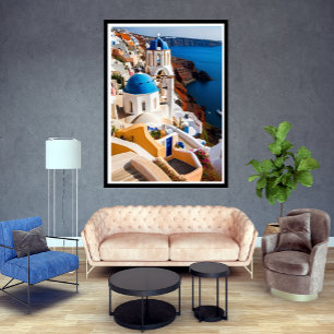 Santorini Greece beautiful sun sea houses  Poster