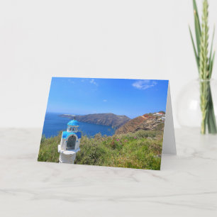 Santorini Greece Blue Domed Church  Card