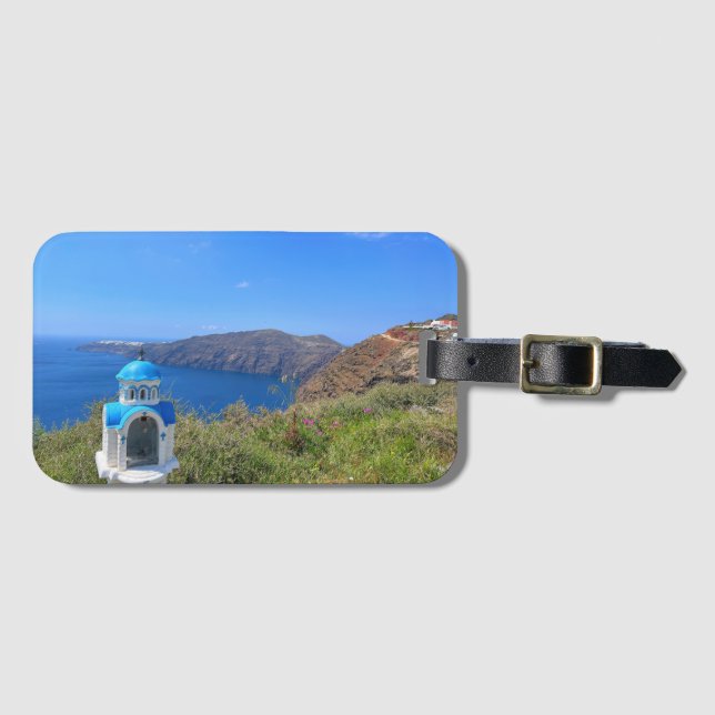 Santorini Greece Blue Domed Church  Luggage Tag (Front Horizontal)