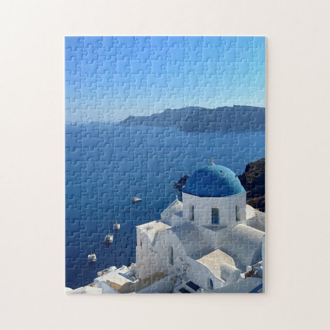 Santorini Greece Blue Domed Church Photograph Jigsaw Puzzle (Vertical)