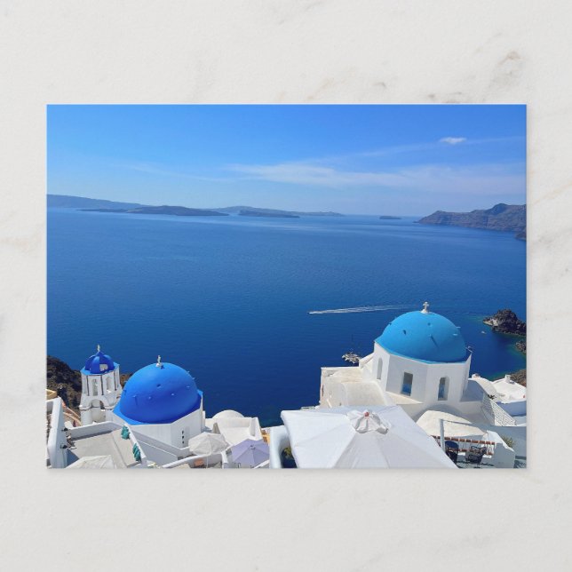 Santorini Greece Blue Domed Church Photograph Postcard (Front)