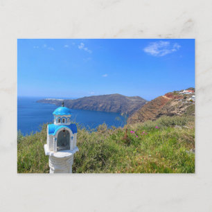 Santorini Greece Blue Domed Church  Postcard