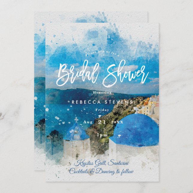 Santorini Greece bridal shower invitation (Front/Back)