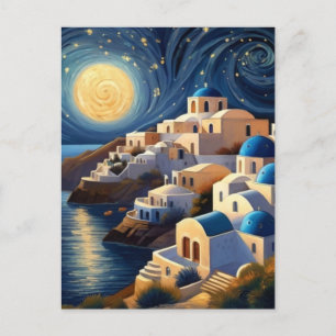 Santorini, Greece by Moon light - Greek Island Art Postcard
