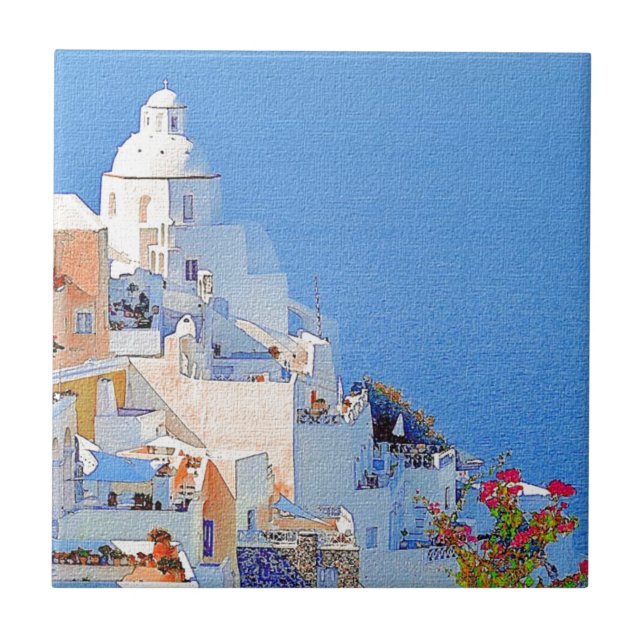 "Santorini, Greece" Ceramic Tile (Front)