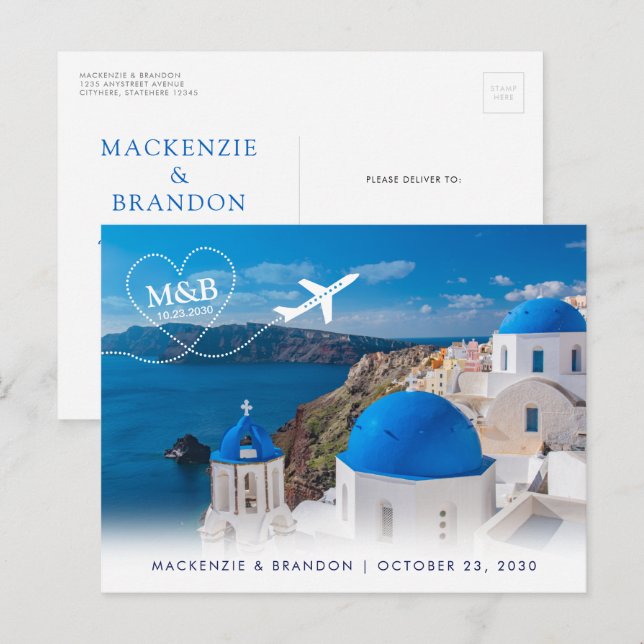 Santorini Greece Destination Wedding Save the Date Announcement Postcard (Front/Back)