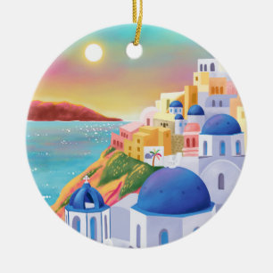 Santorini Greece Europe Art Destination Travel Ceramic Ornament