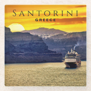 Santorini, Greece Glass Coaster
