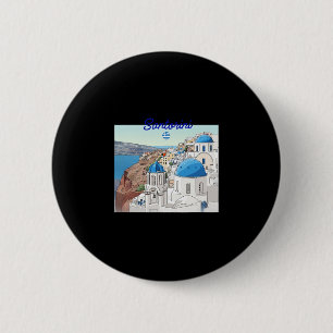 Santorini Greece Greek Flag Vacation Art Blue Dome 6 Cm Round Badge
