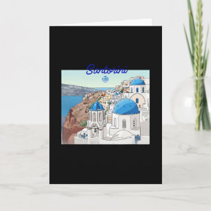 Santorini Greece Greek Flag Vacation Art Blue Dome Card