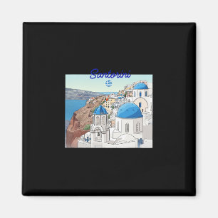 Santorini Greece Greek Flag Vacation Art Blue Dome Magnet
