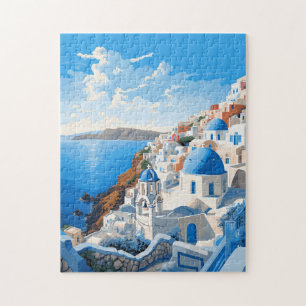 Santorini Greece Iconic Island Travel Art Vintage  Jigsaw Puzzle