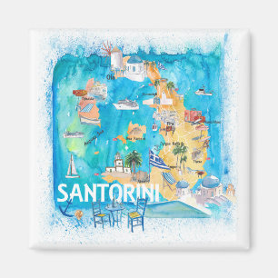 Santorini Greece Illustrated Map with Main Roads Magnet