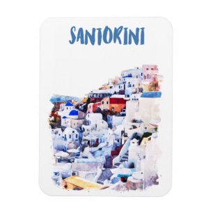 Santorini Greece Illustration Watercolor Photo Magnet