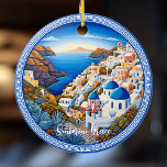Santorini Greece Island Painting | Travel Art Ceramic Ornament<br><div class="desc">Santorini Greece Isalnd Painting | Travel Art Ceramic Ornament. Personalise with your own text.</div>