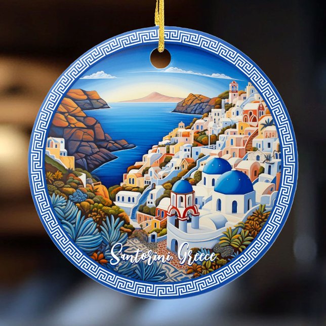 Santorini Greece Island Painting | Travel Art Ceramic Ornament (Santorini Greece Island Painting | Travel Art Ceramic Ornament)