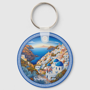 Santorini Greece Island Painting   Travel Art  Key Ring