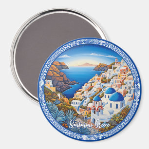 Santorini Greece Island Painting   Travel Art  Magnet