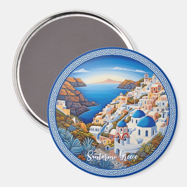 Santorini Greece Island Painting | Travel Art  Magnet (Front/Back)