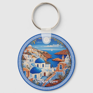 Santorini Greece Island Sea Painting   Travel Art  Key Ring