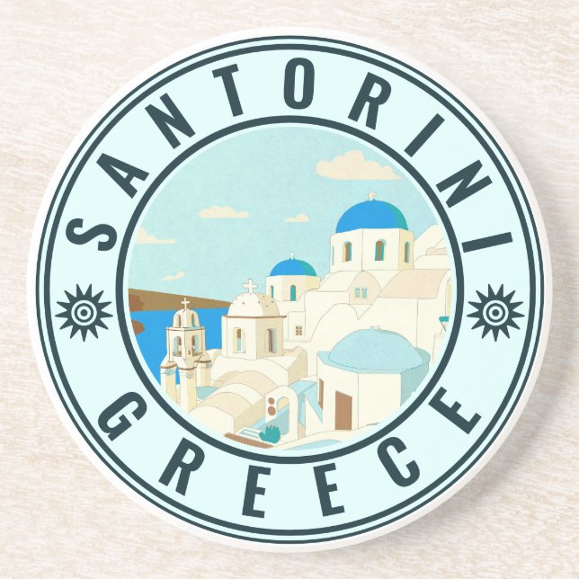 Santorini Greece Island Vintage Travel Souvenir Coaster (Front)