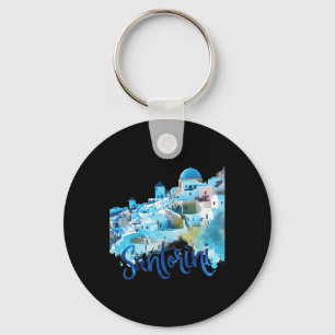 Santorini Greece Island Watercolor Souvenir Scenic Key Ring